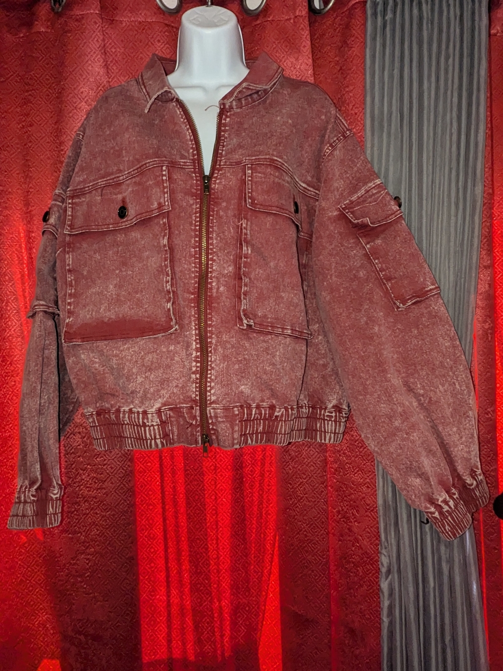 Ashley Stewart Washed Cargo Utility Zip Jacket